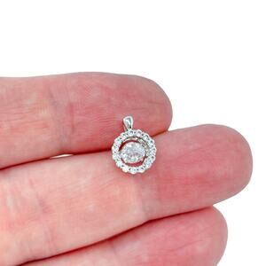 Vintage Sterling Silver 925 Spinning Dancing White Sapphire Halo Pendant